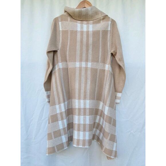 Attitudes By Renee Womens Plaid Cardigan Wrap Sz M Beige Cream Capsule Staple - Picture 5 of 6